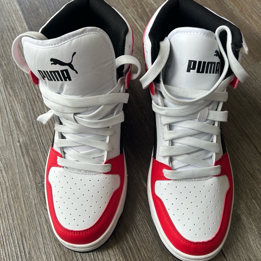 Puma Red and White High-Top Sneakers